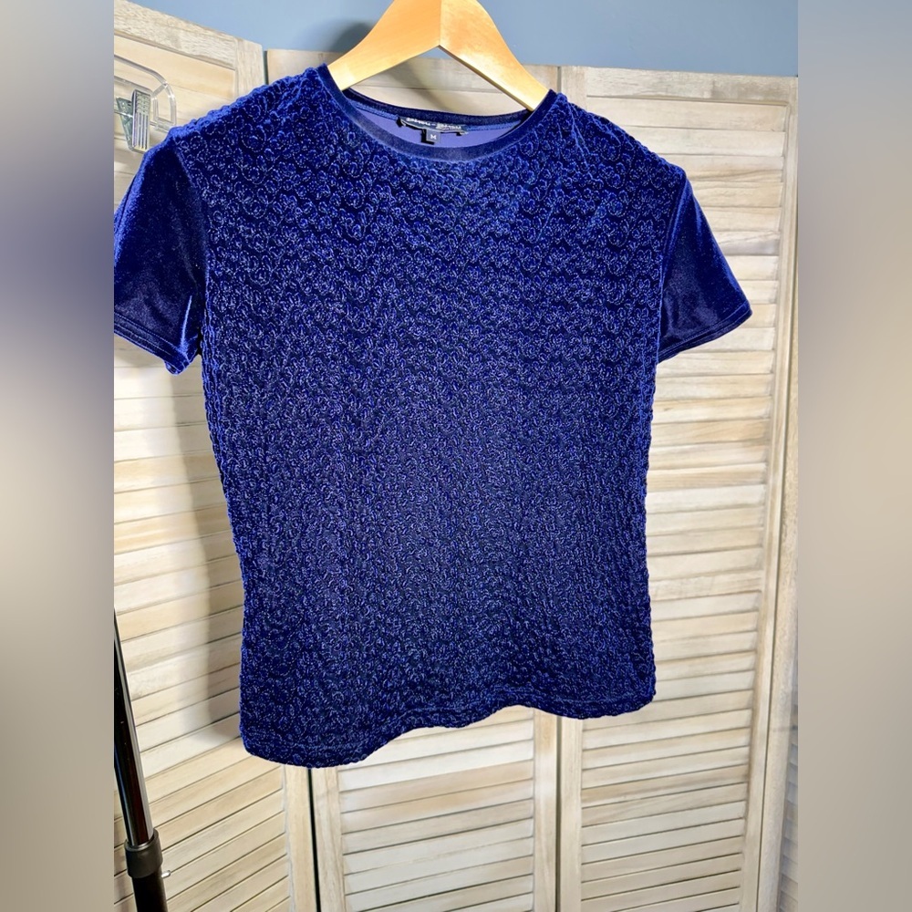 VTG Bisou Bisou Blue Popcorn Top Y2K Bubble Crinkle Mesh Stretch Shirt M